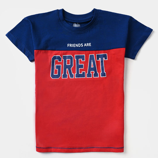 Boys Cotton Jersey T-Shirt H/S Friends Are Great-Blue