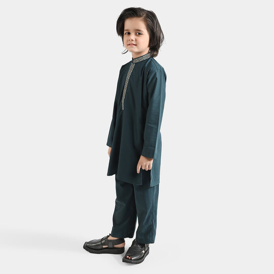 Boys Poly Viscose Pyjama Suit (Ethnic Funk)-T.Green