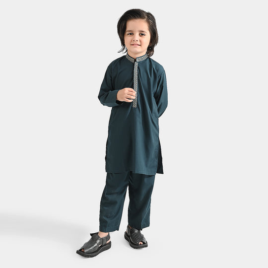 Boys Poly Viscose Pyjama Suit (Ethnic Funk)-T.Green