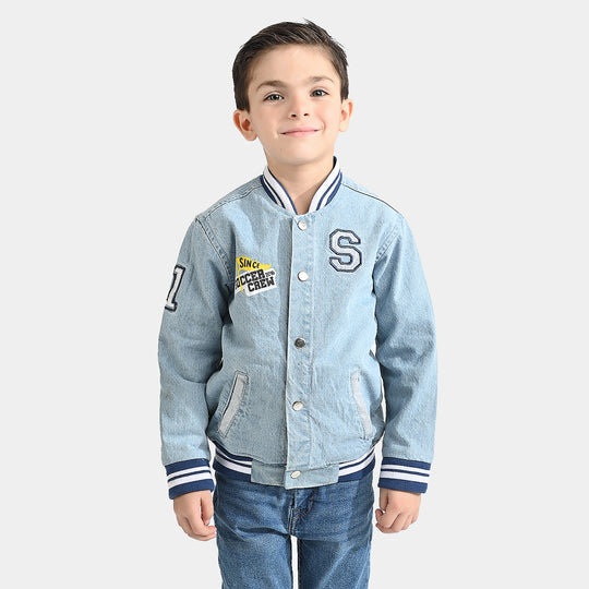 Boys Denim rigid Woven Jacket Soccer Crew-Ice Blue