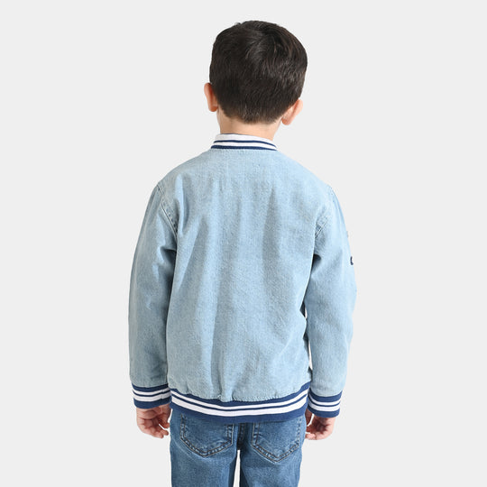 Boys Denim rigid Woven Jacket Soccer Crew-Ice Blue