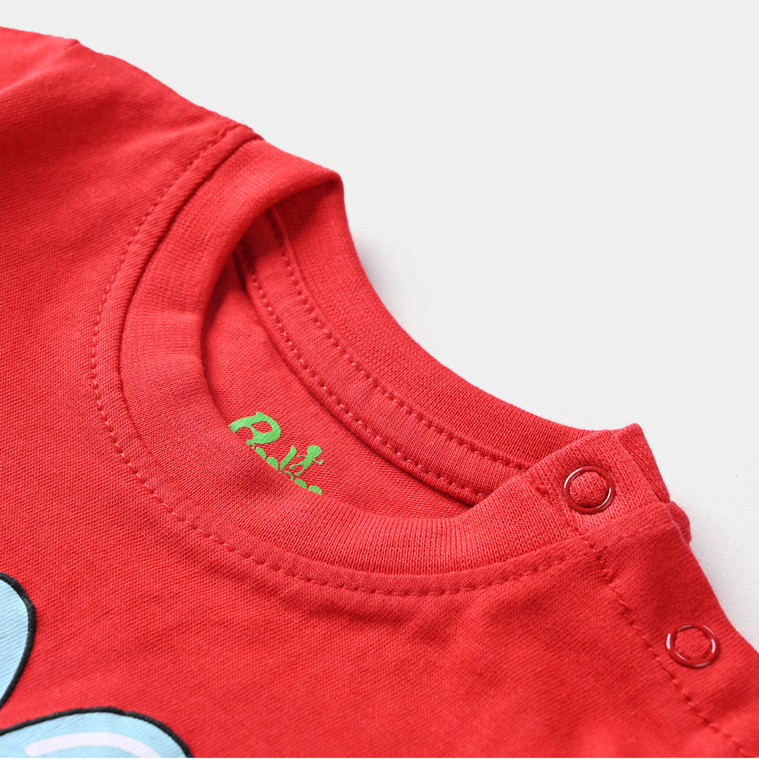 Infant Boys Cotton Jersey Round Neck T-Shirt - Red