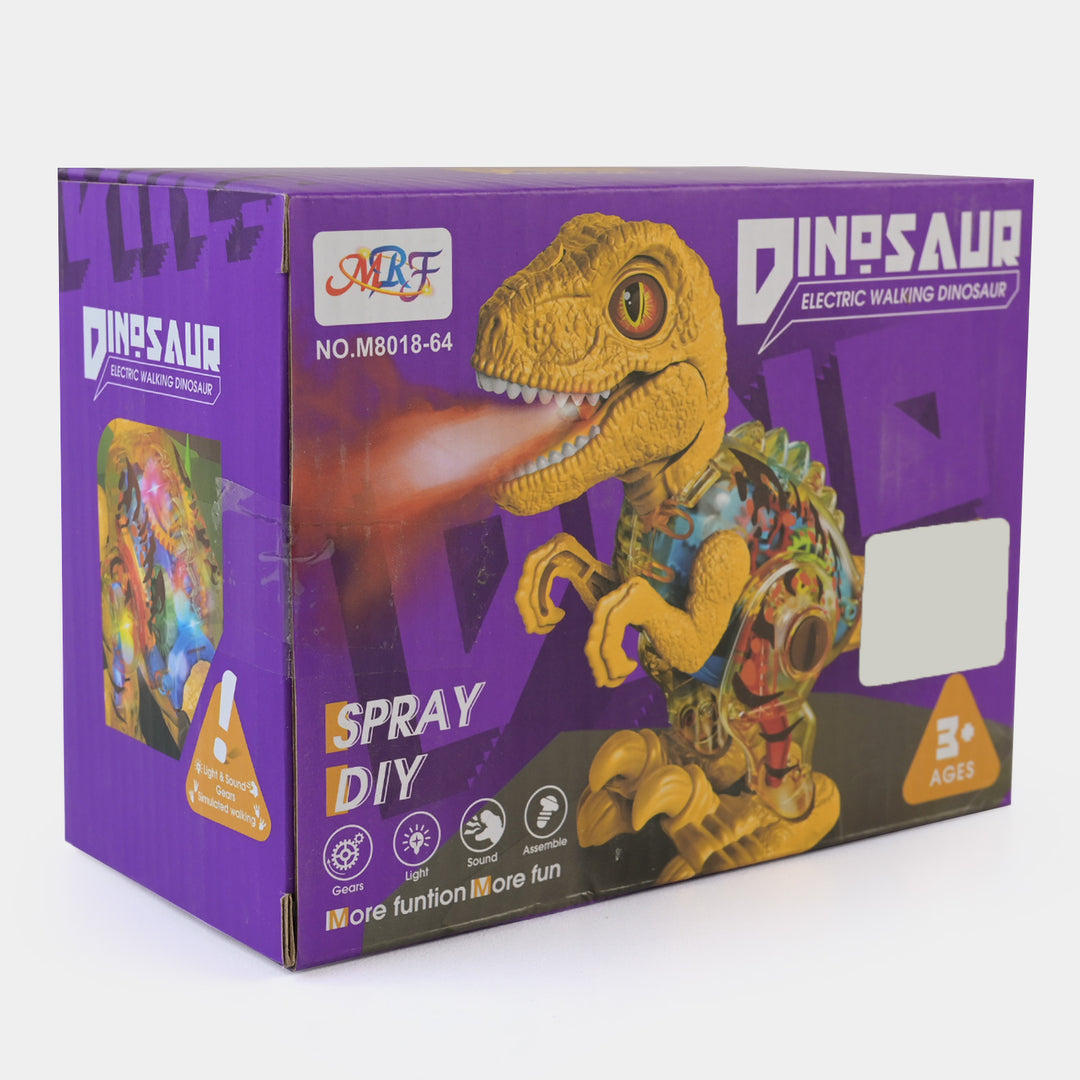 Transparent Raptor Dino With Light & Music For Kids