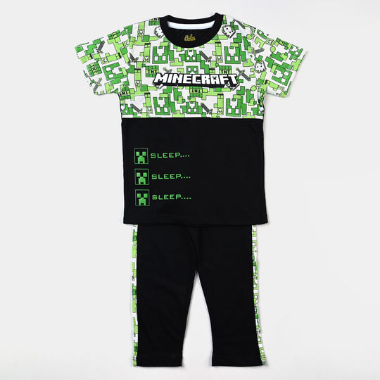 Boys Poly Cotton Jersey NightSuit Minecraft-Jet Black