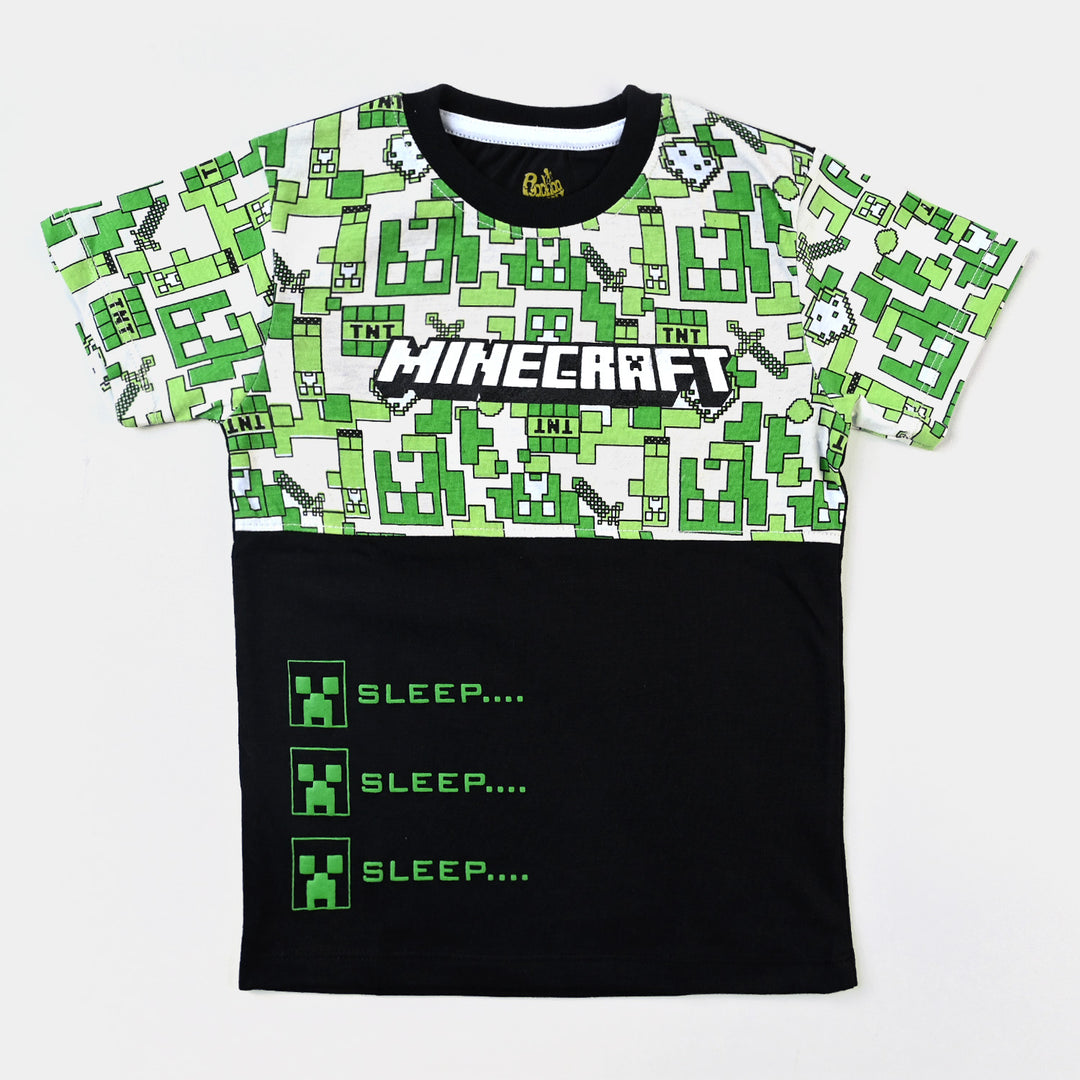 Boys Poly Cotton Jersey NightSuit Minecraft-Jet Black