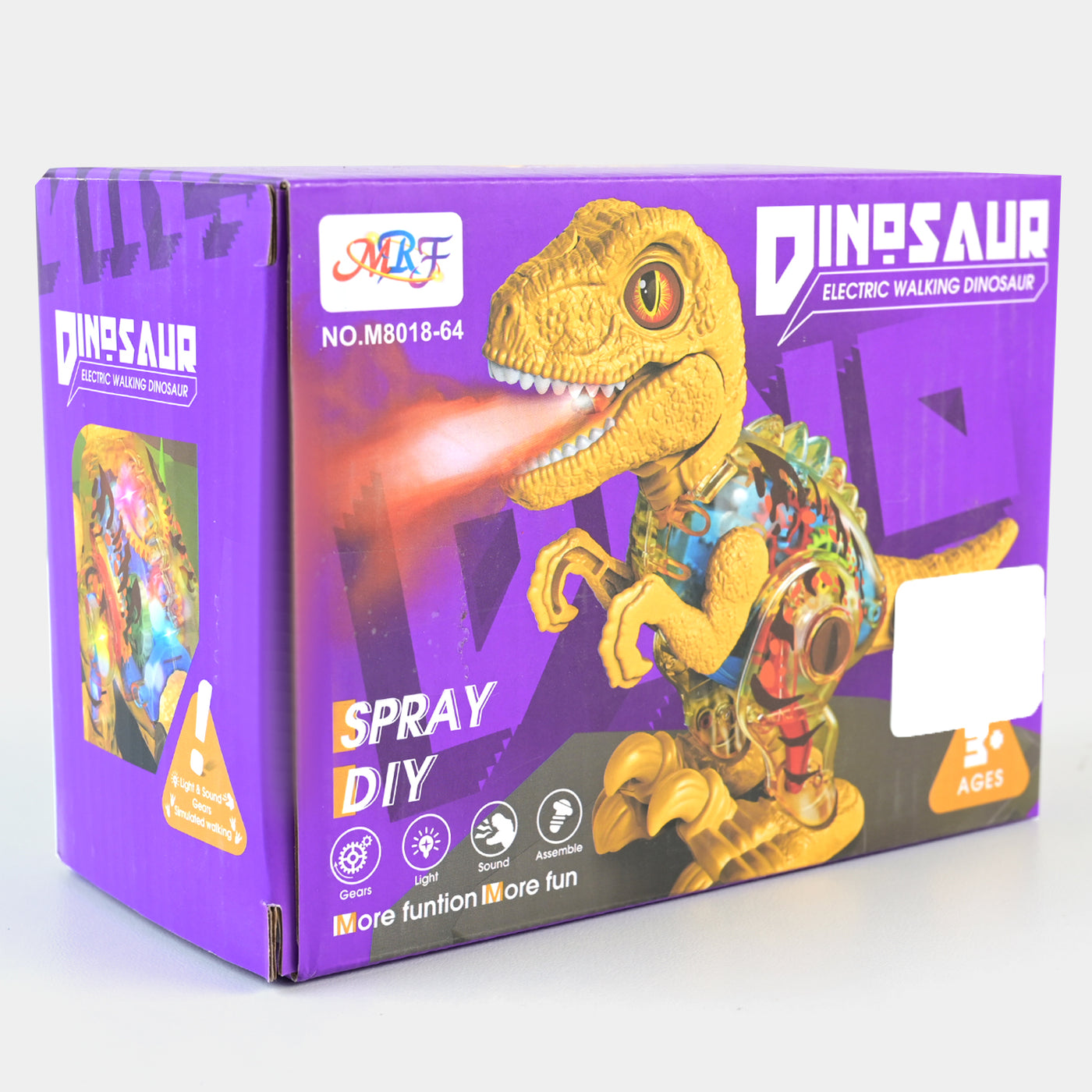 Transparent Raptor Dino With Light & Music For Kids