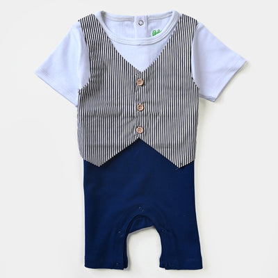 Infant Boys Cotton Interlock Knitted Romper West Coat-White