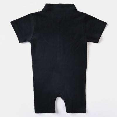 Infant Boys Cotton Interlock Knitted Romper Tuxedo-Jet Black