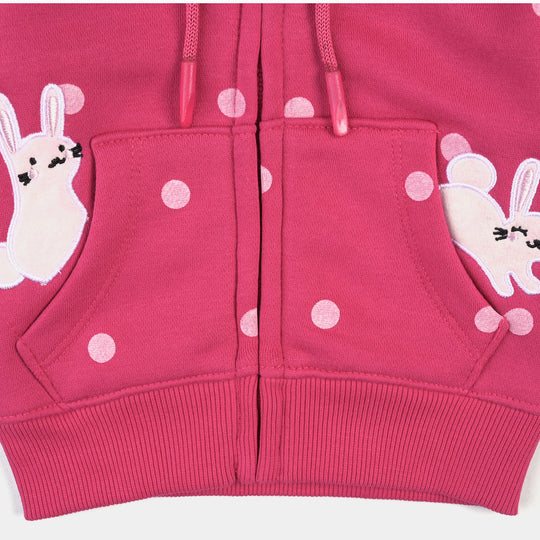 Infant Girls Fleece Knitted Jacket Rabbit-Pink