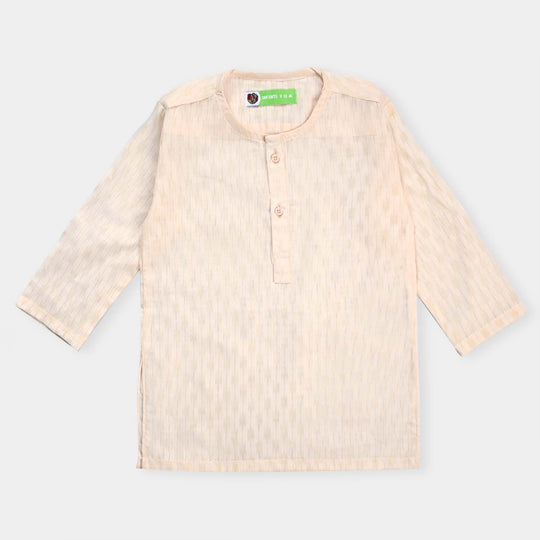 Infant Boys Poly Cotton Woven Basic Kurta Burn Out | Peach