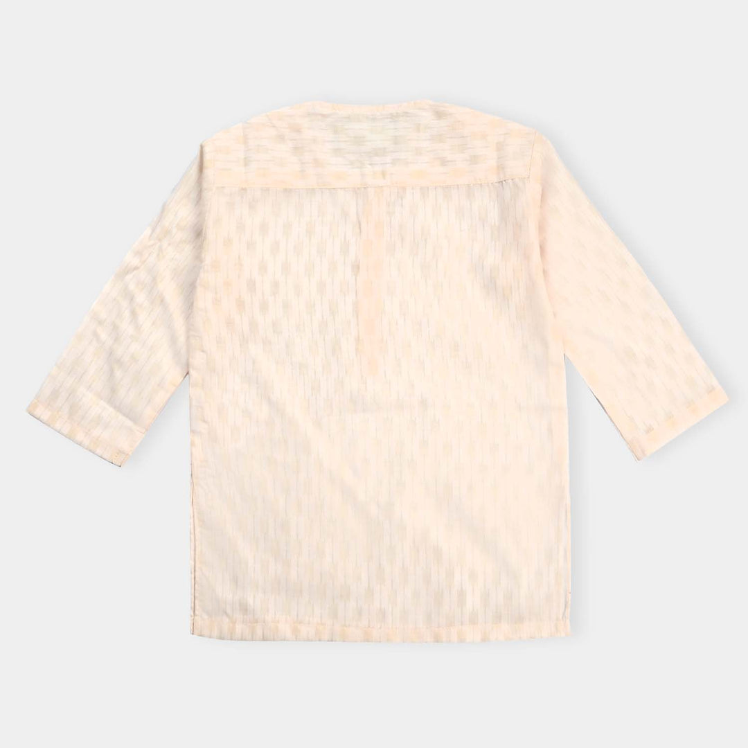 Infant Boys Poly Cotton Woven Basic Kurta Burn Out | Peach