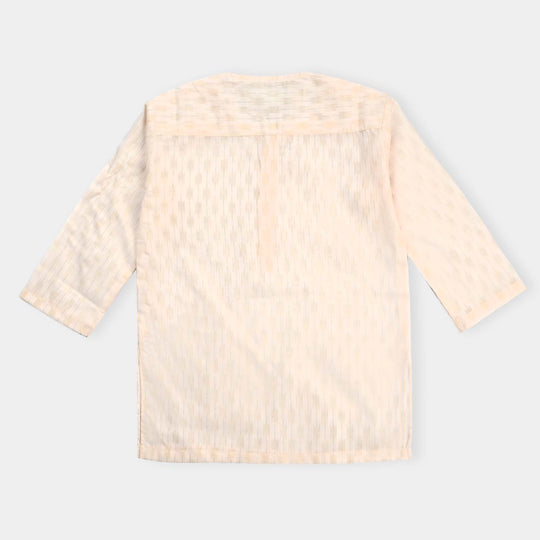 Infant Boys Poly Cotton Woven Basic Kurta Burn Out | Peach