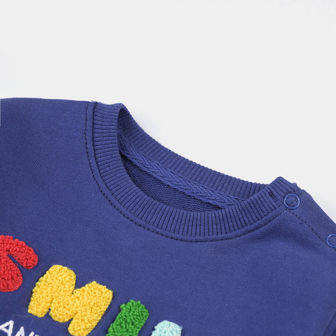 Infant Boys Cotton Terry Sweatshirt Smile-Navy Blue