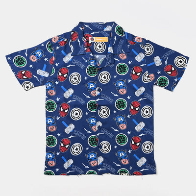 Boys Cotton Viscose Casual Shirt H/S Printed-Blue