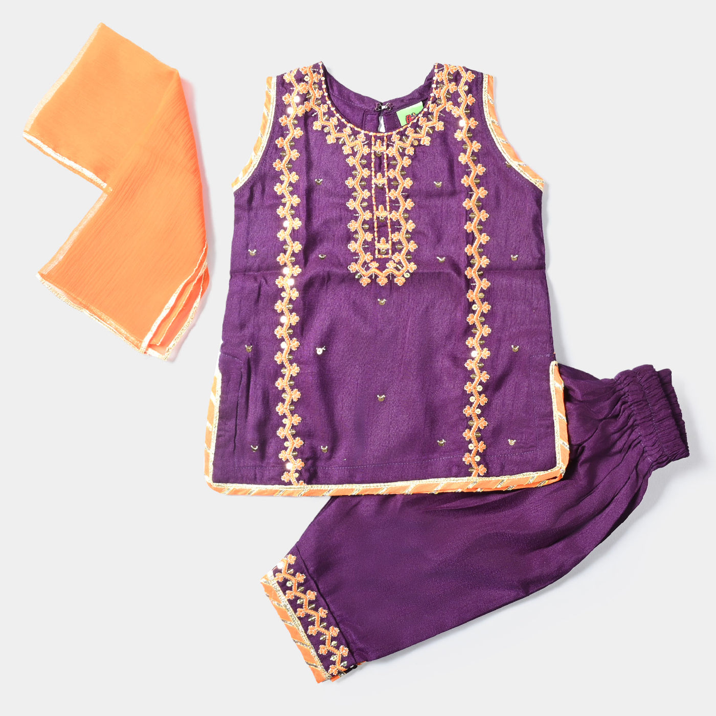 Infant Girls Raw Silk 3PCs Suit Naqsh-Purple