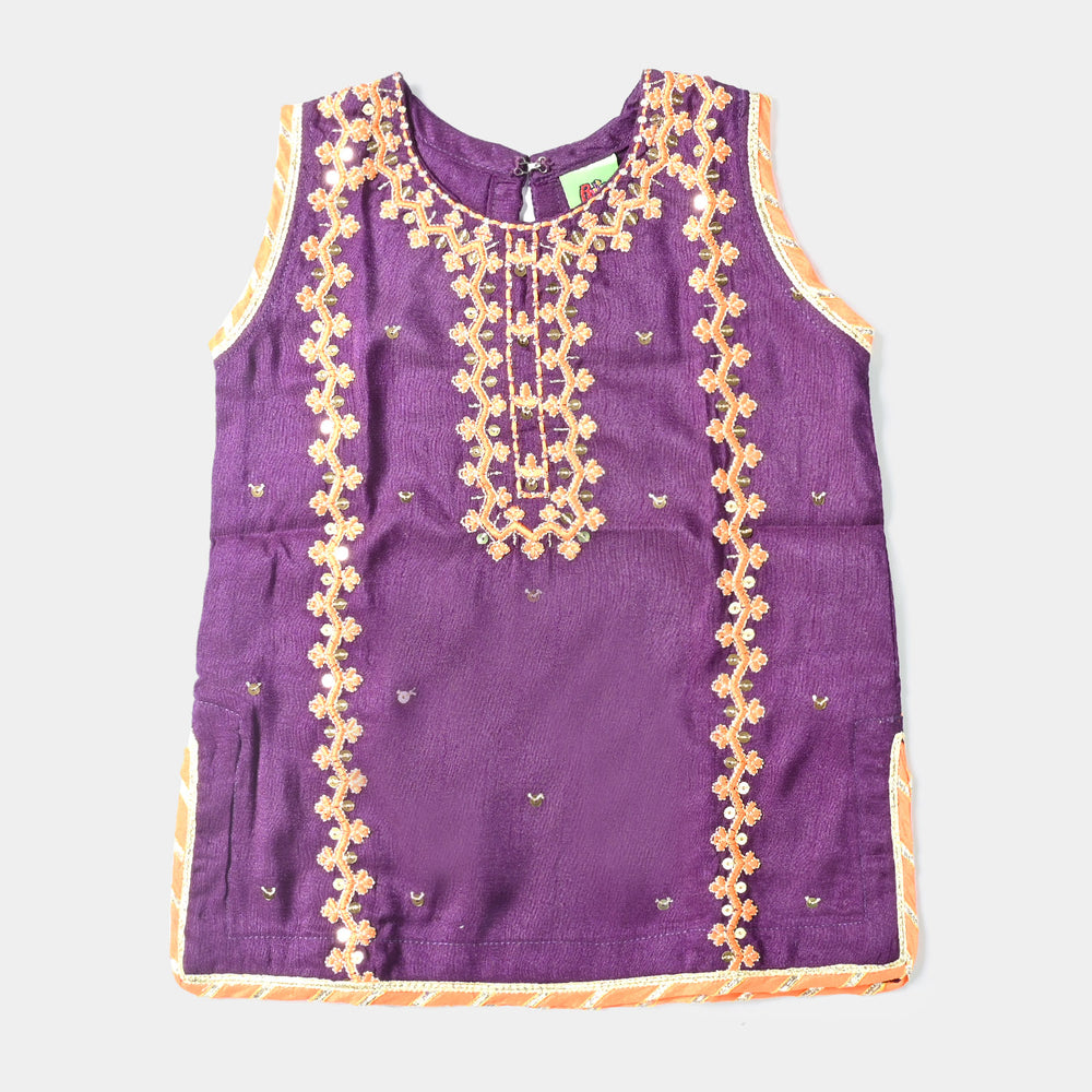 Infant Girls Raw Silk 3PCs Suit Naqsh-Purple