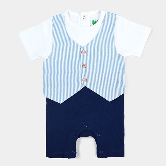 Infant Boys Cotton Interlock Knitted Romper Waist Coat Style-White