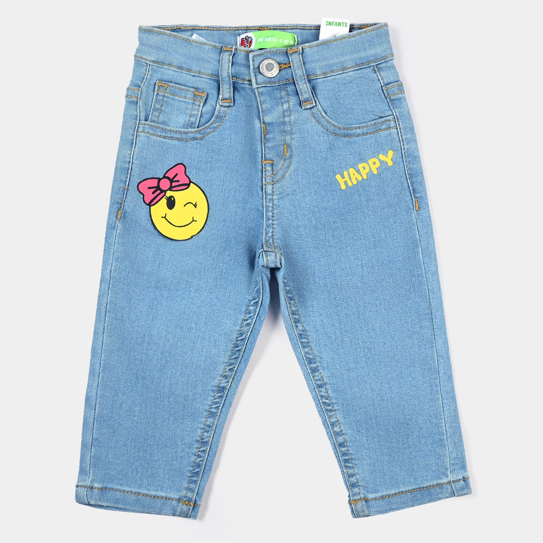 Infant Girls Denim Pant Smiley-LIGHT BLUE