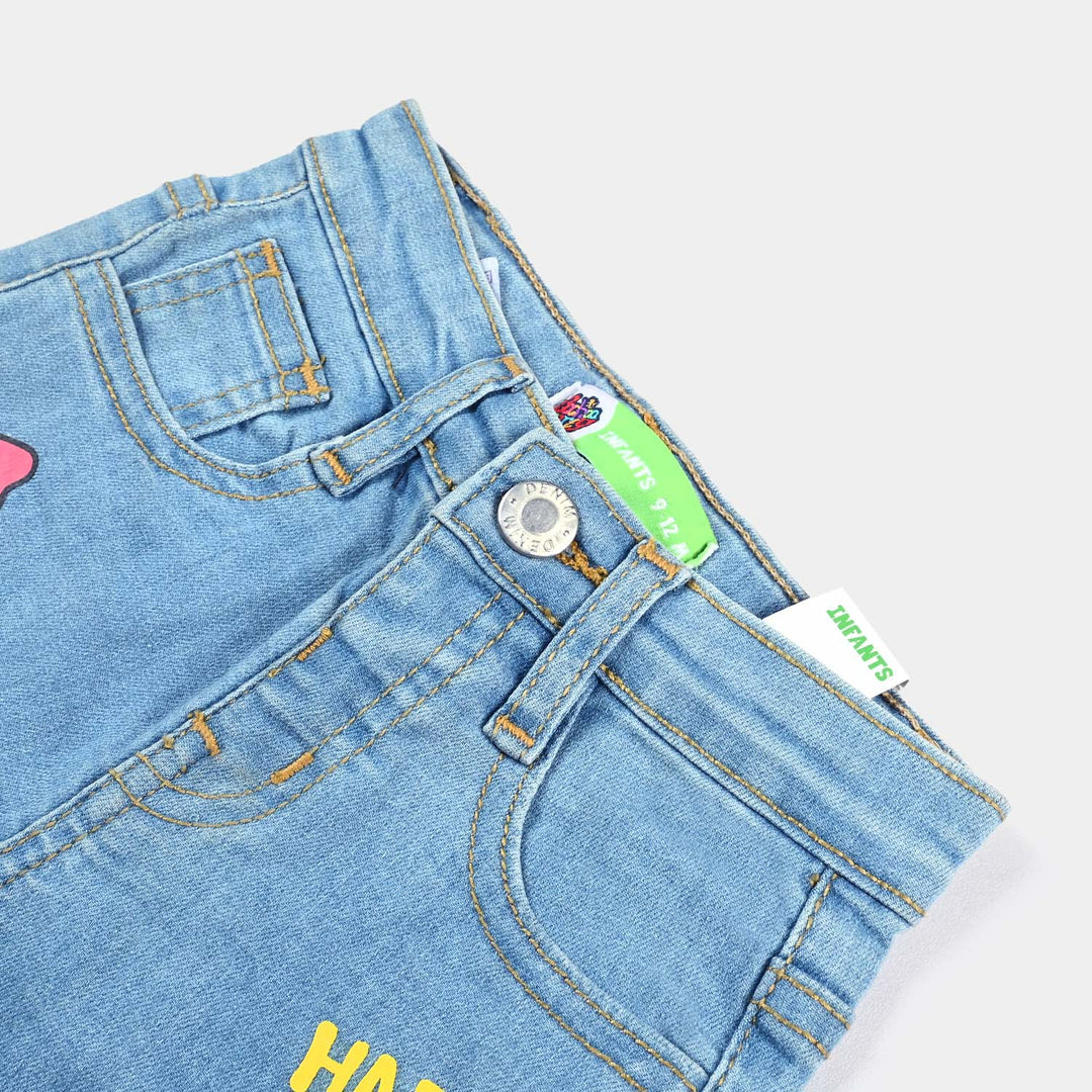 Infant Girls Denim Pant Smiley-LIGHT BLUE