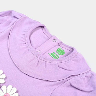 Infant Girls Cotton Interlock Knitted Romper Three Flowers-Purple