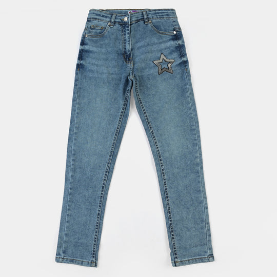 Girls Denim Pant Star-LIGHT BLUE