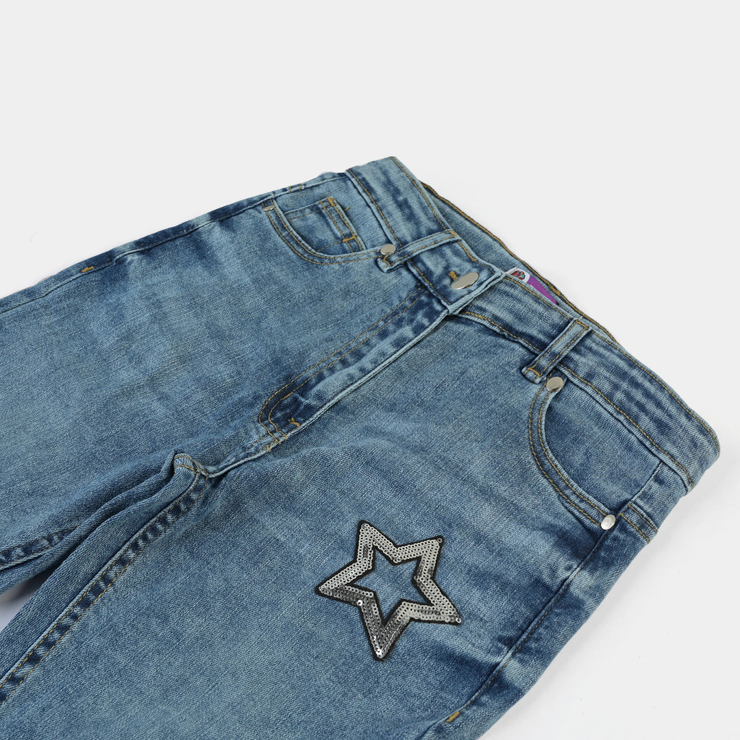 Girls Denim Pant Star-LIGHT BLUE