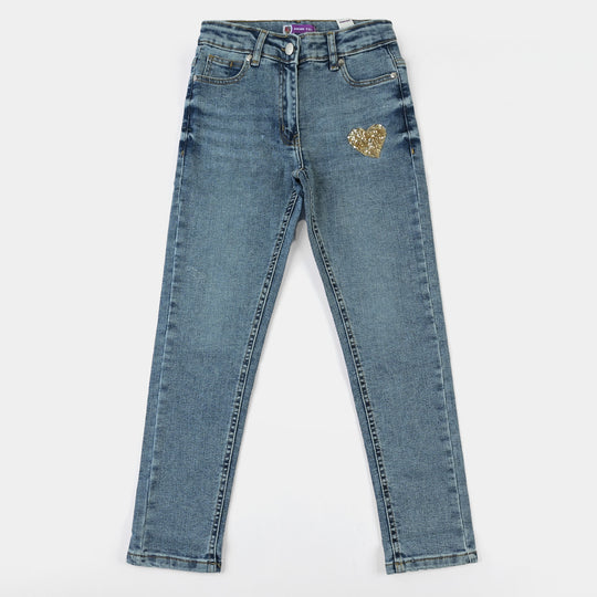 Girls Denim Pant Heart-LIGHT BLUE