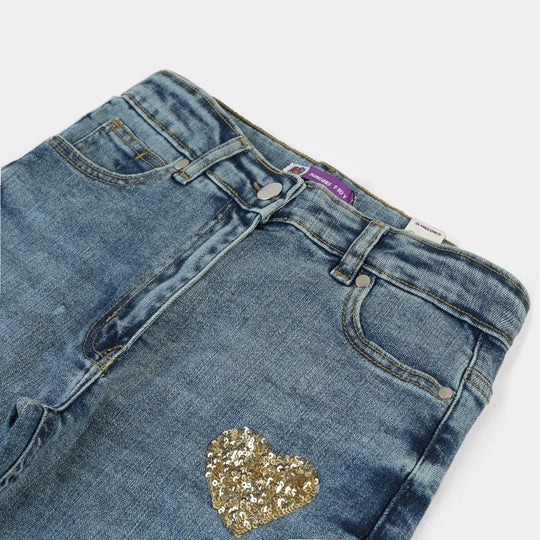 Girls Denim Pant Heart-LIGHT BLUE