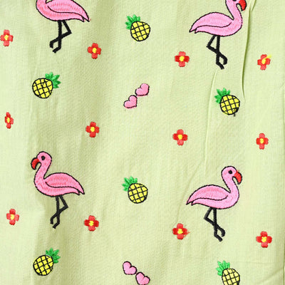 Girls Dobby EMB Kurti Little Flamingos -Grape Green