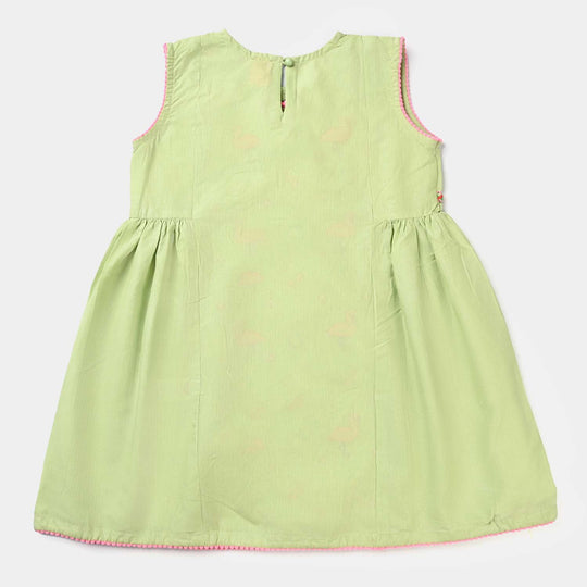 Girls Dobby EMB Kurti Little Flamingos -Grape Green