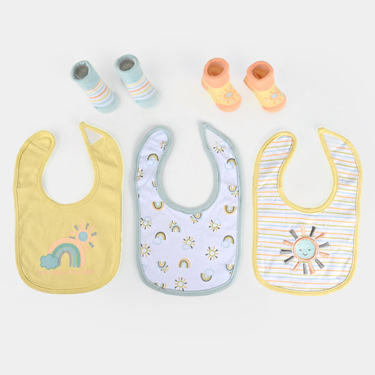 Baby Bib Set 3Pcs with 2 Pair of Socks