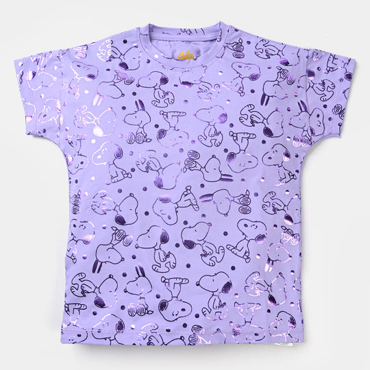 Girls Cotton Jersey T-Shirt H/S Character-Purple