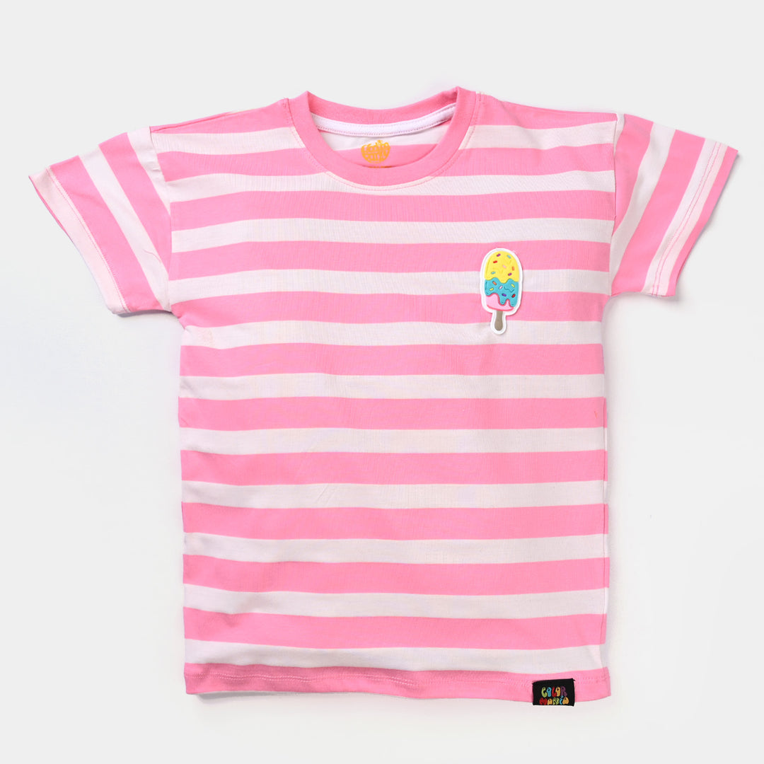 Girls Poly Cotton Jersey T-Shirt H/S Ice Cream-Pink