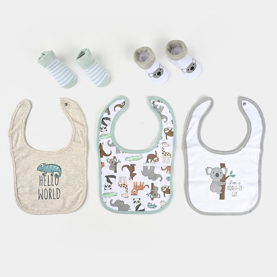 Baby Bib Set 3Pcs with 2 Pair of Socks