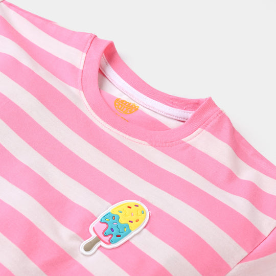 Girls Poly Cotton Jersey T-Shirt H/S Ice Cream-Pink