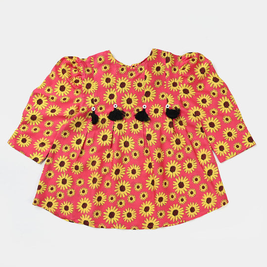 Girls Viscose Casual Top Sun Flowers-Pink