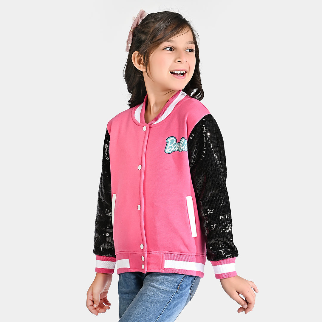 Girls Fleece Knitted Jacket-Hot.Pink