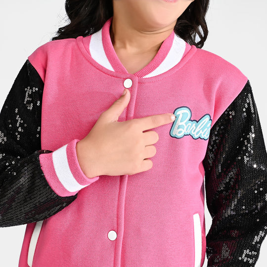 Girls Fleece Knitted Jacket-Hot.Pink