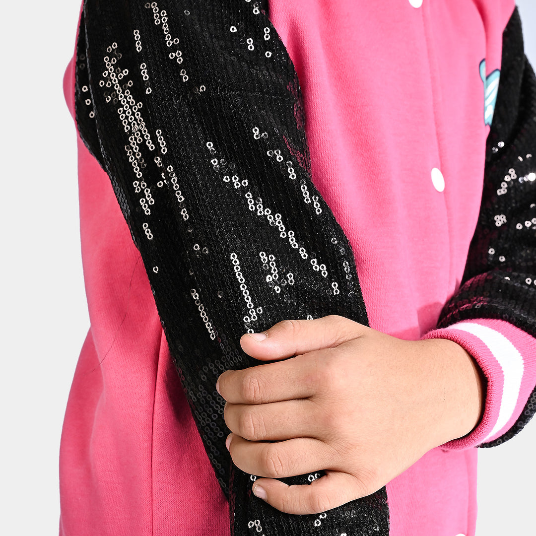 Girls Fleece Knitted Jacket-Hot.Pink