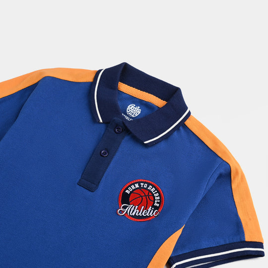 Boys Jumbo Pique Polo Athletic-C.Blue/Orange