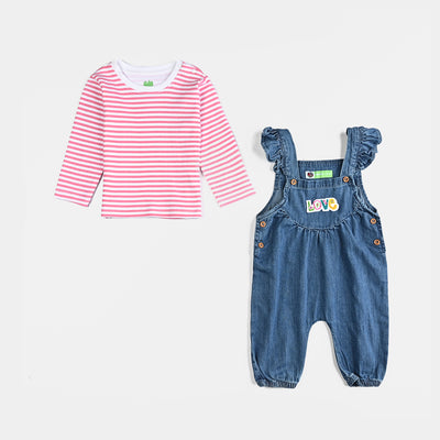 Infant Girls Tensile Denim (Light Denim) Dangri Suit Love-Blue