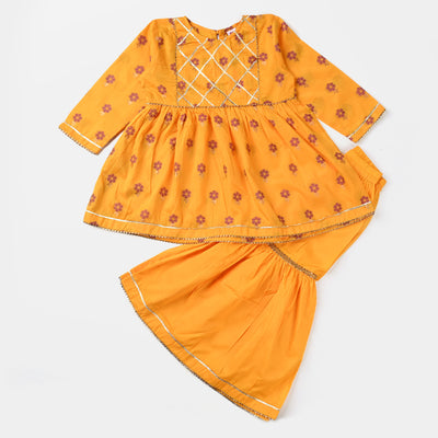 Girls Jacquard 2PCs Suit Gota Lace-Golden Rod