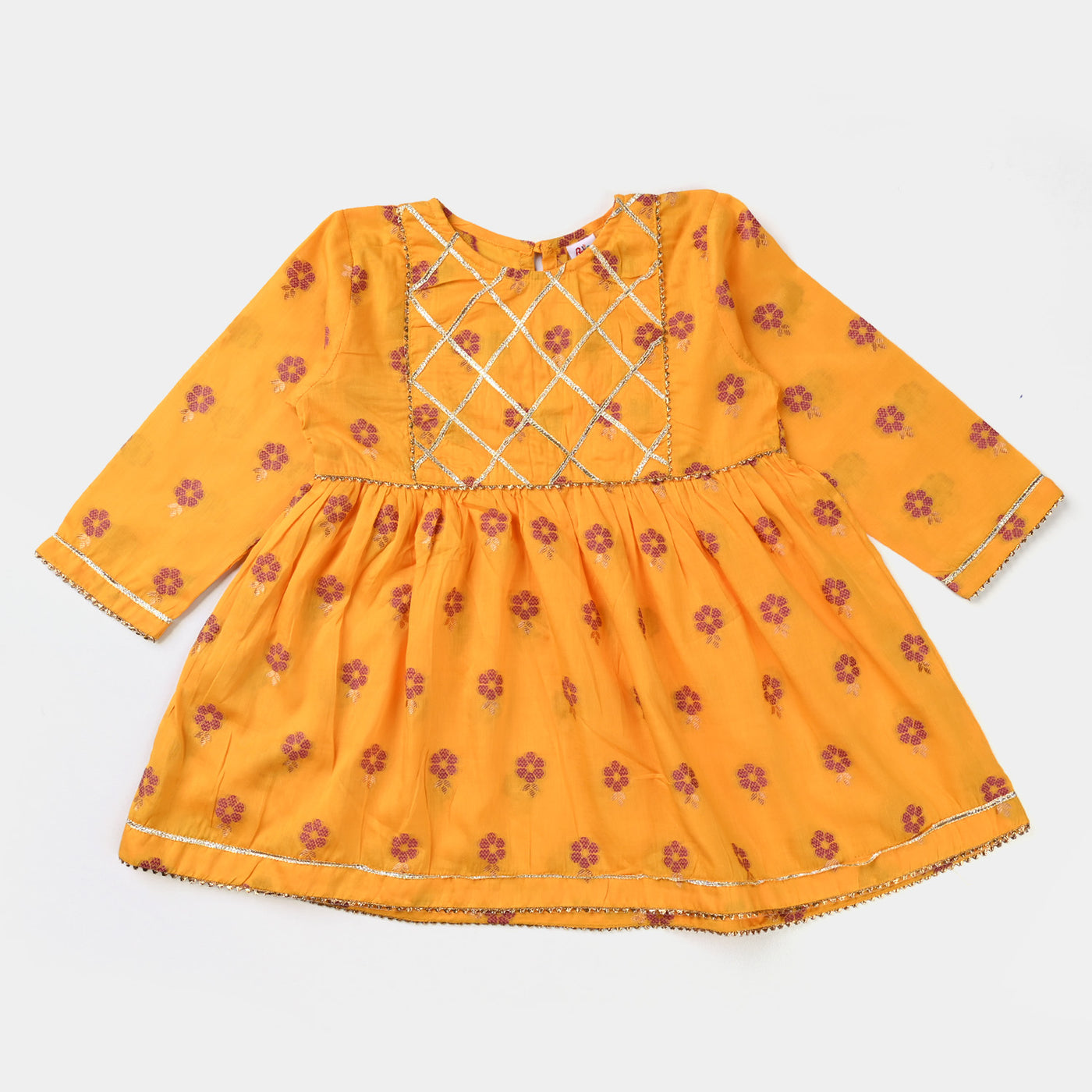 Girls Jacquard 2PCs Suit Gota Lace-Golden Rod