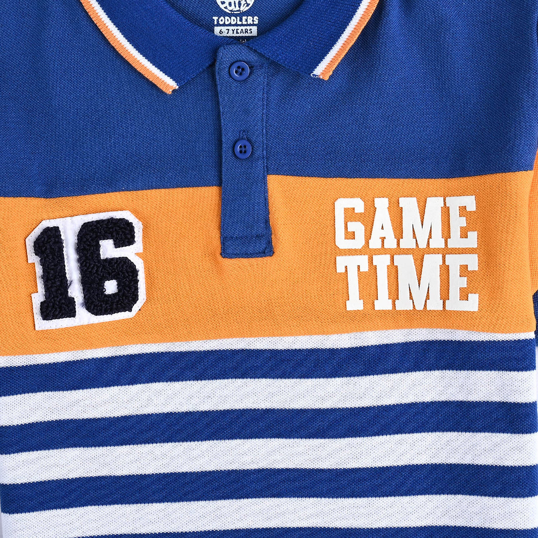 Boys Jumbo Pique Polo Game Time-Stripes