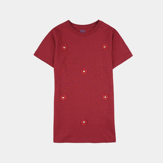 Girls Cotton Jersey T-Shirt (Flowers) - Red