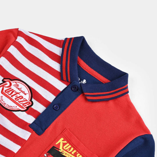 Boys Jumbo Pique Polo Racing Center Team-Navy.Red