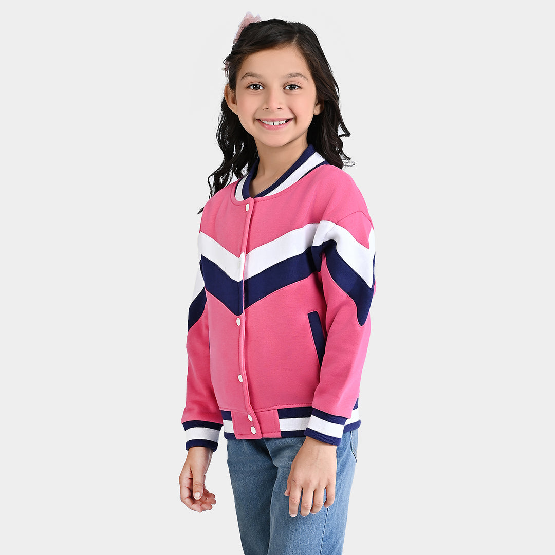 Girls Fleece Knitted Jacket Cut & Sew Bomber-Hot Pink