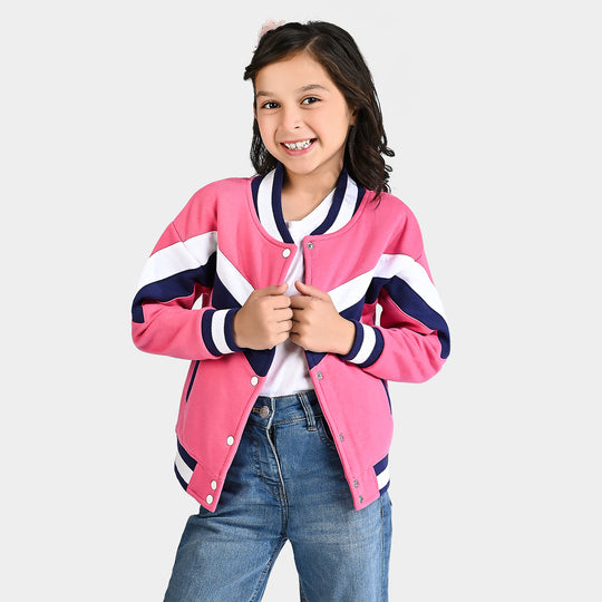 Girls Fleece Knitted Jacket Cut & Sew Bomber-Hot Pink