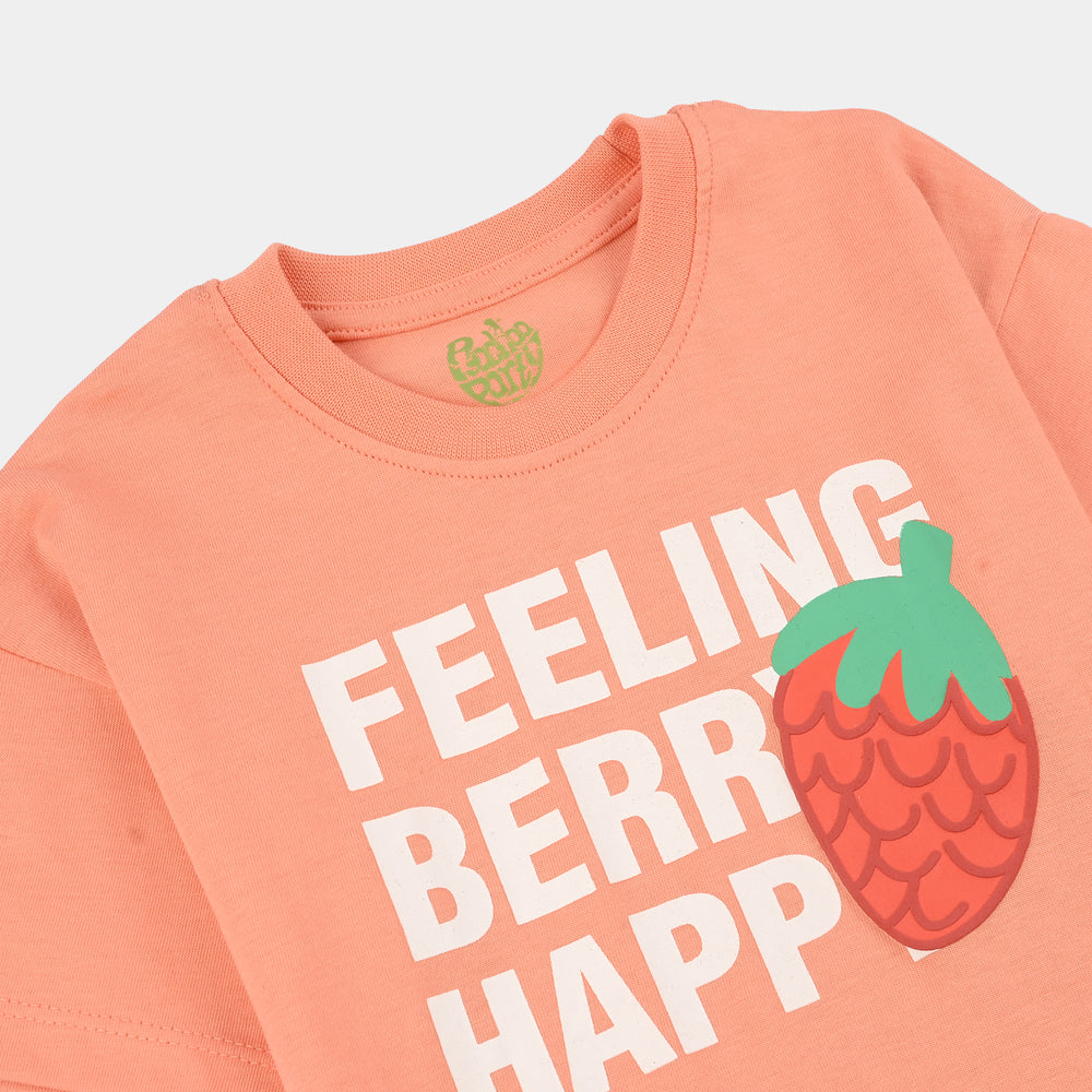 Infant Girls Cotton Jersey T-Shirt (Feeling Berry) - Peach