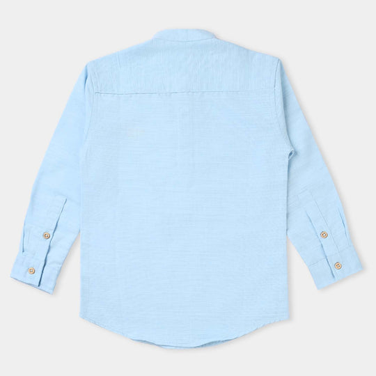 Boys Cotton Slub Casual Shirt F/S (Tunic)-L/BLUE